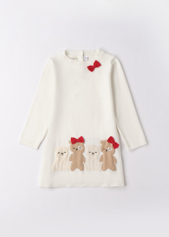 Rochita Fete Tricotata Crem Maneca Lunga Cu Ursuleti 0.F343/00 Sarabanda