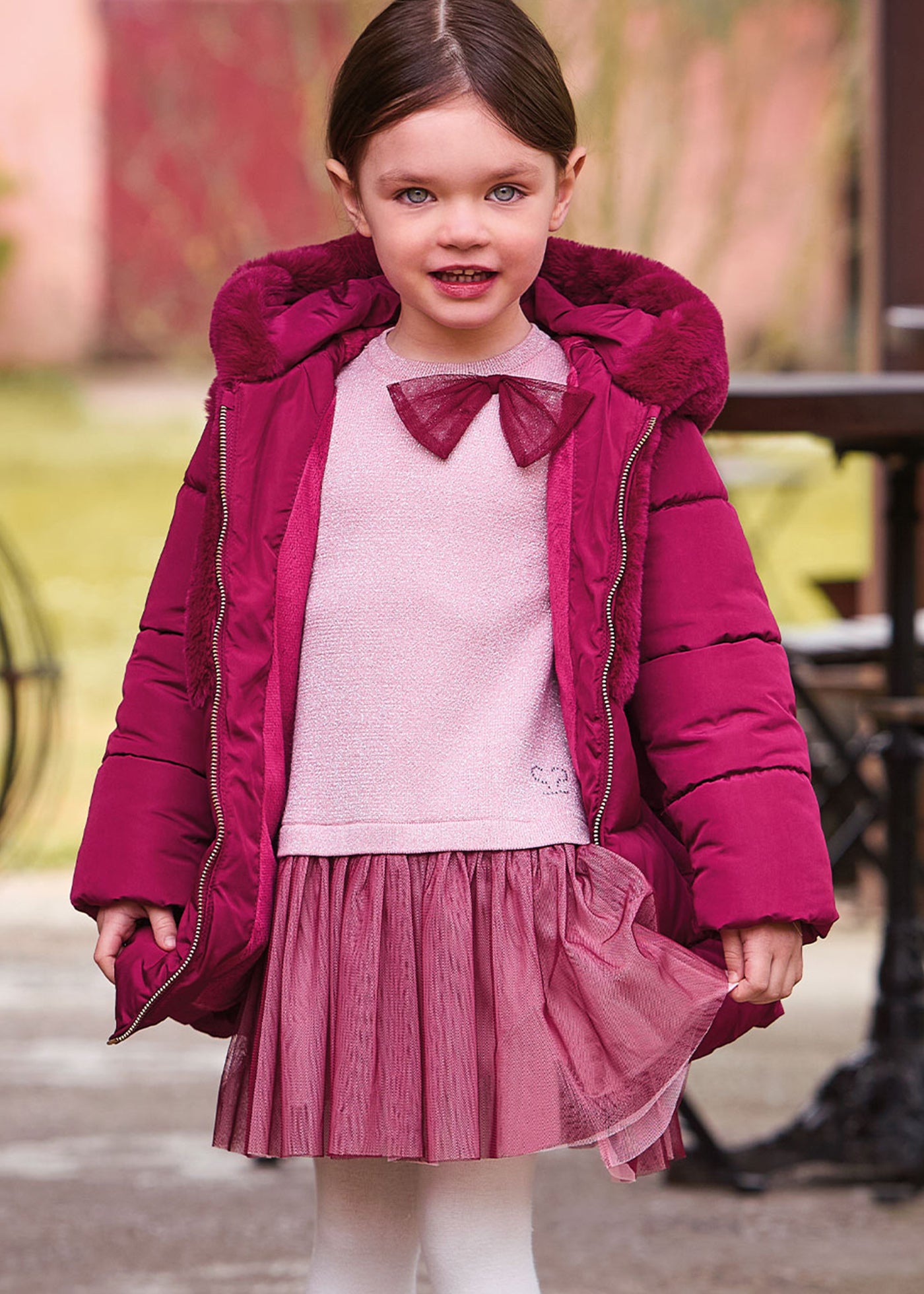 Rochita Maneca Lunga Fete Roz cu Tulle 0.F340/00 Sarabanda