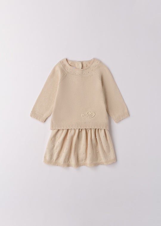 Set 2 Piese Fetite Tricotat Bej Bluza Si Fusta 4.F118/00 iDO