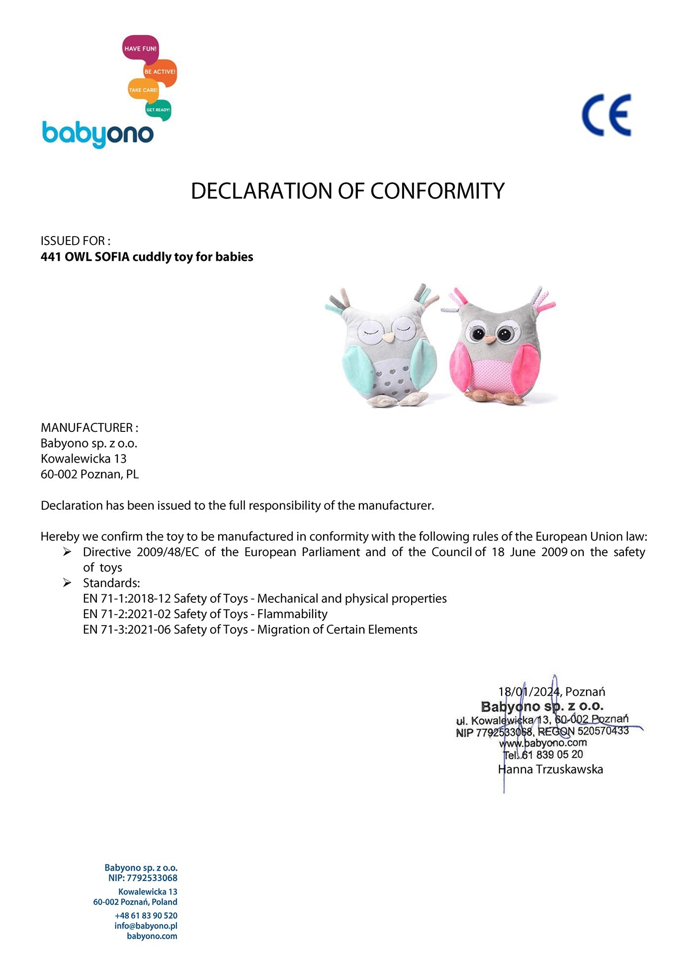 Jucarie Plus Bufnita Roz Cu Gri 441 Babyono