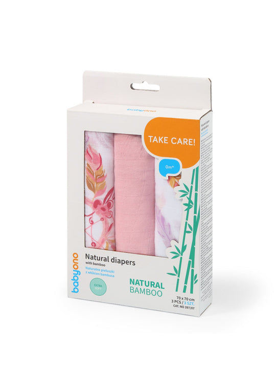 Scutece Din Bambus si Bumbac Set Alb-Roz 70X70 cm 397/07 Babyono