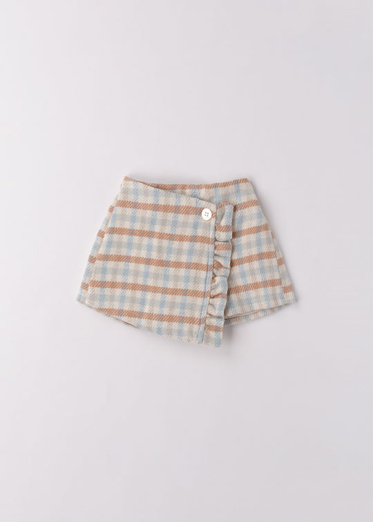 Fusta Pantalon Fashion Fetite Din Stofa Carouri Bleu Cu Bej 3.F743/00 Minibanda