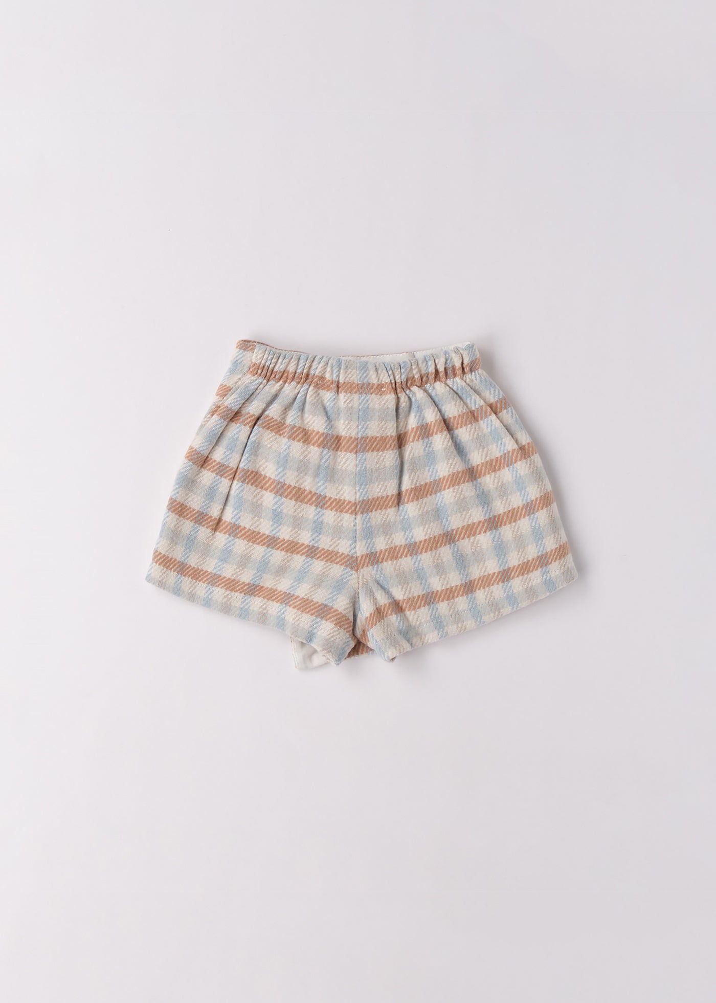 Pantaloni Scurti Fetite Din Stofa Carouri Bleu Cu Bej 3.F743/00 Minibanda