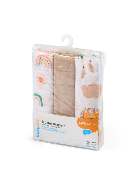 Scutece Muselina Set Alb Bej 70X70 cm 348/08 Babyono