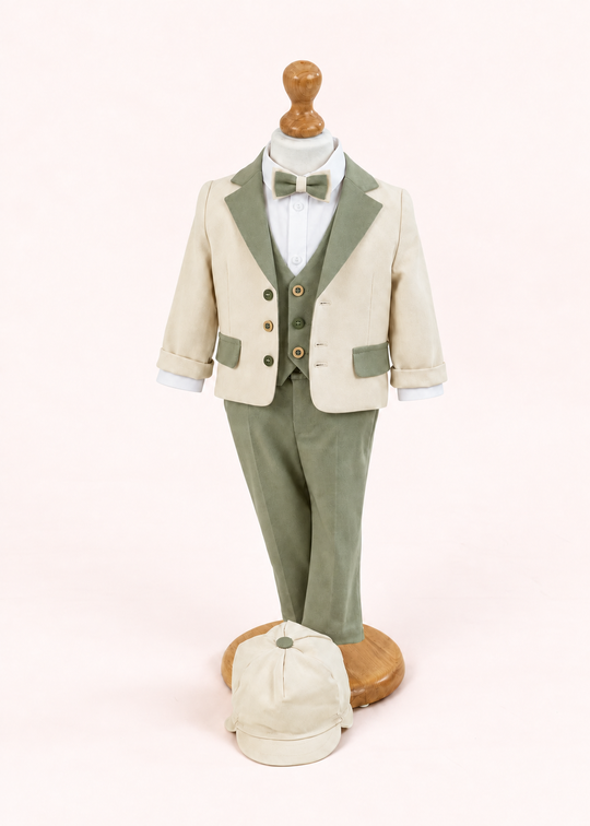 Hugo Suit Beige Jacket Vest and Khaki Trousers