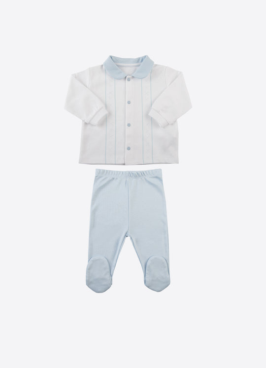 Pijama Bleu din Bumbac cu Guler pentru Baieti Model Marco S60902 – KitiKate