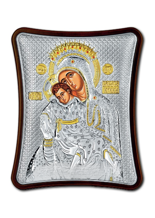 Icoana Argintata din Lemn cu Maica Domnului Kikko 6x7.3 cm PA15-251 – Bizanticons Art