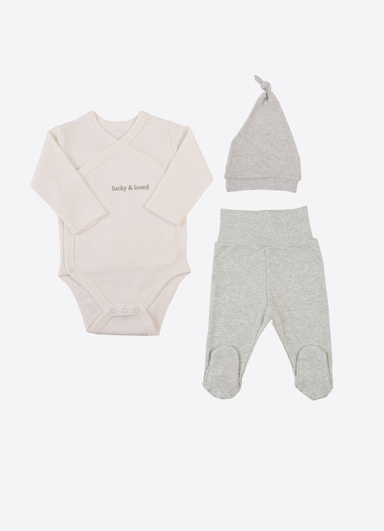 Set de 3 Piese din Bumbac „Lucky & Loved” Gri S60946 – KitiKate