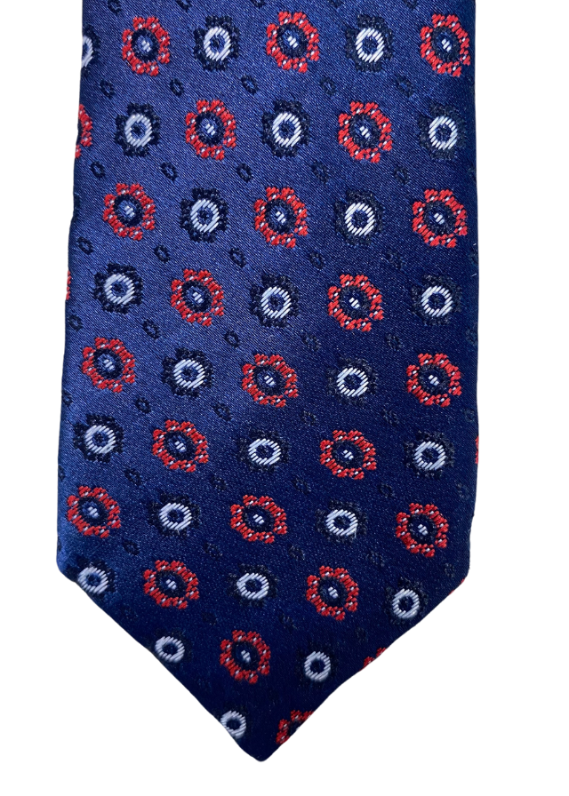 Темно-синя атласна краватка LaKids для хлопчика з червоними колами