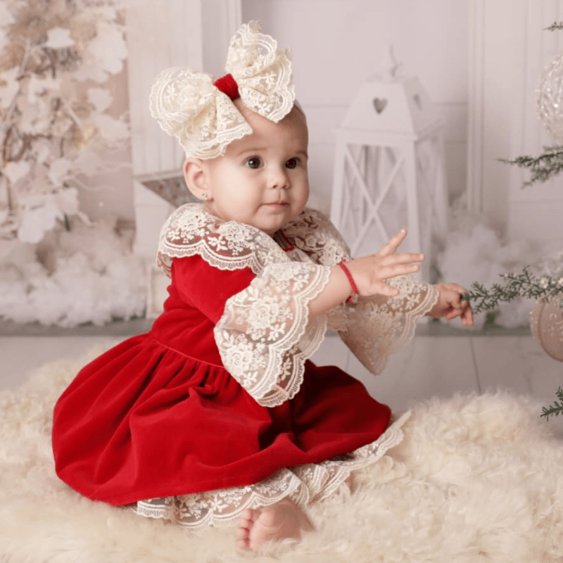 Elegant Dress Long Sleeve Girls Red Velvet Anne Bebe AnneBebe