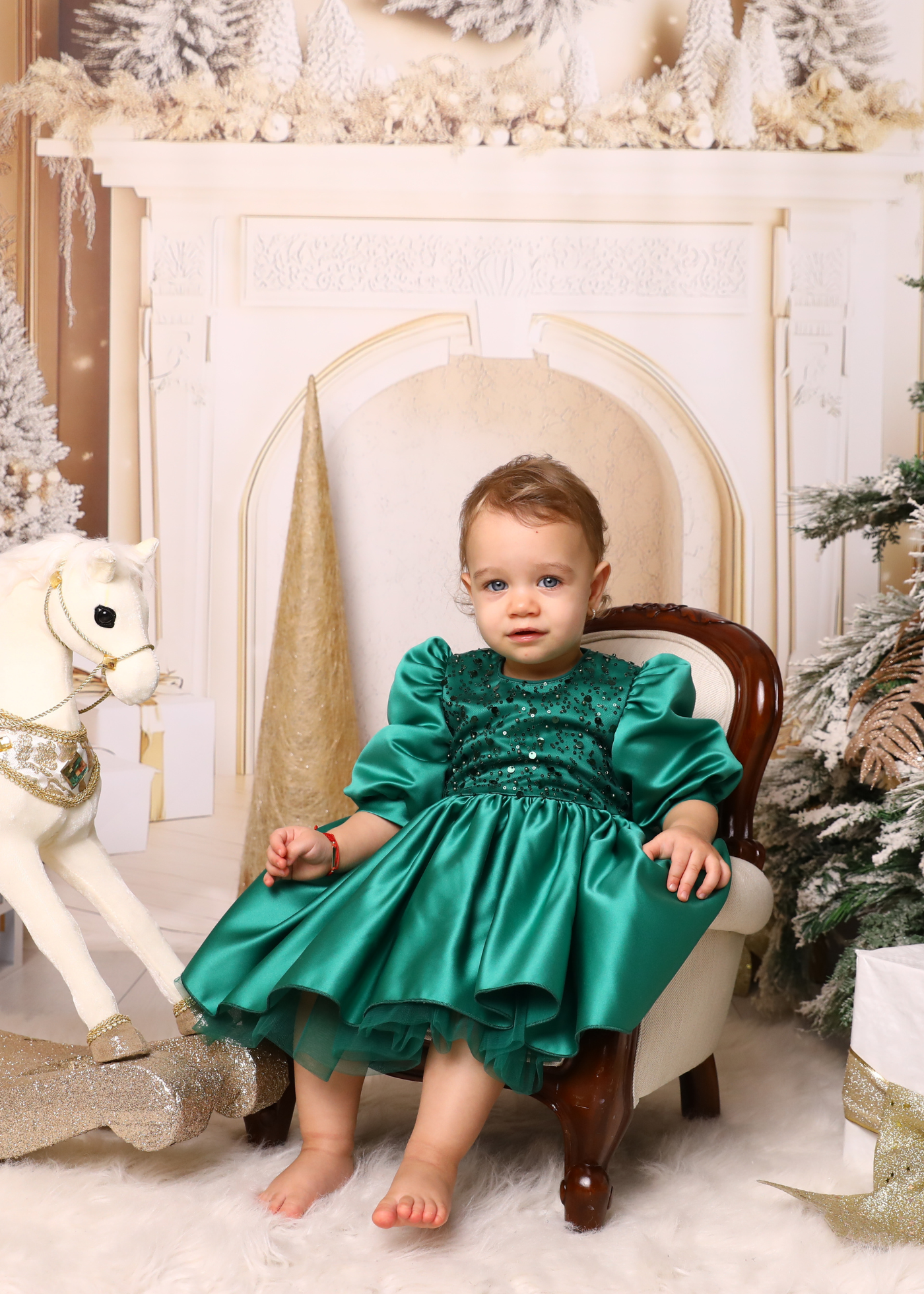 Elegant Olivia Green Dress with Train and Bow AnneBebe