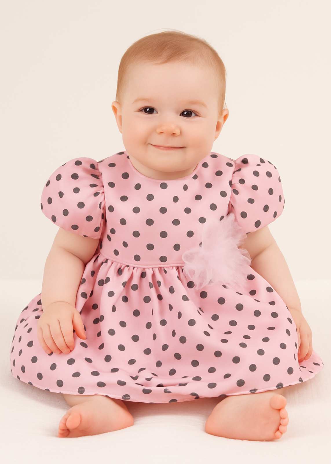 Rochita Eleganta Matase Roz Buline Negre AnneBebe
