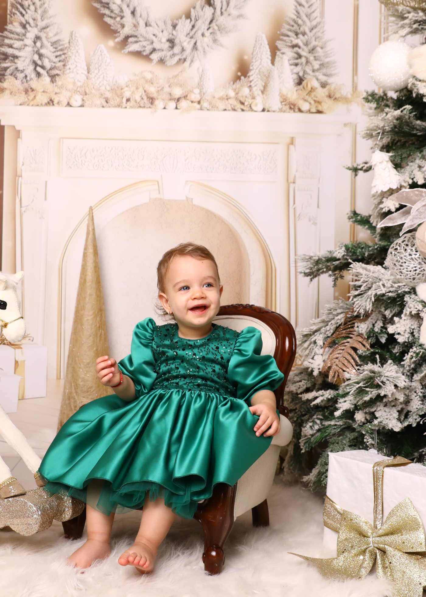 Elegant Olivia Green Dress with Train and Bow AnneBebe