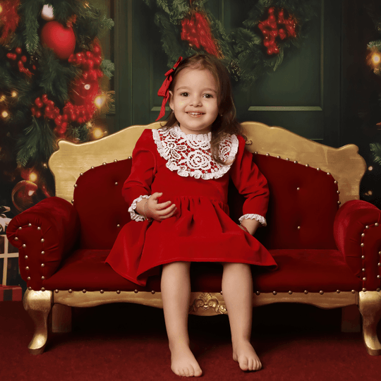 Rochita Eleganta Fetite Rosie Catifea Dantela AnneBebe