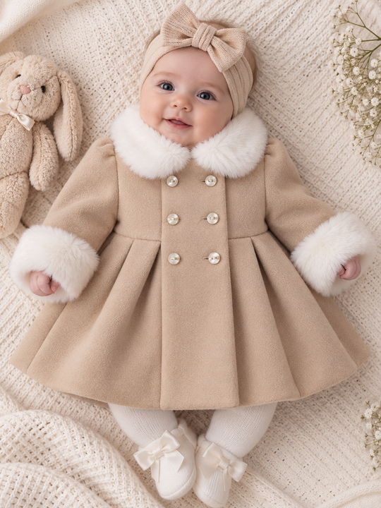 Palton Stofa Bej Cu Blanita Si Cret In Talie AnneBebe
