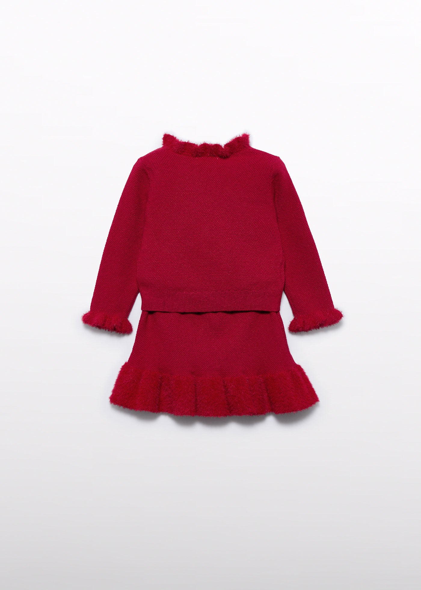 Set 2 Piese Fetite Tricotat Rosu Bluza Si Fusta Cu Blanita 5513 Abel & Lula