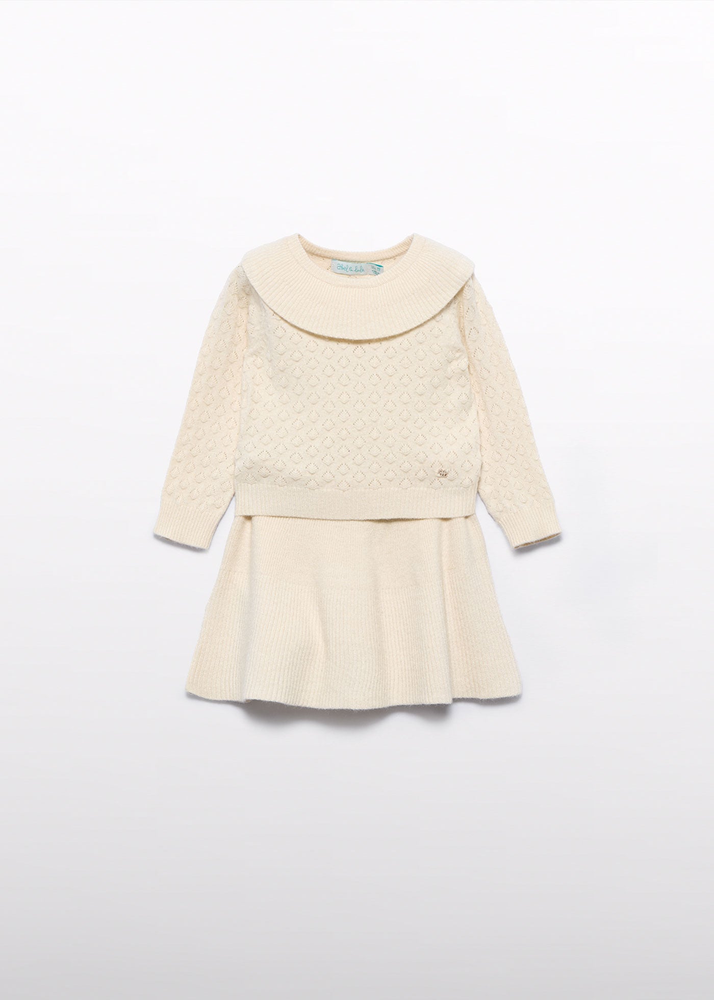 Set 2 Piese Fetite Tricotat Bej Fusta Si Bluza Cu Guler 5514 Abel & Lula