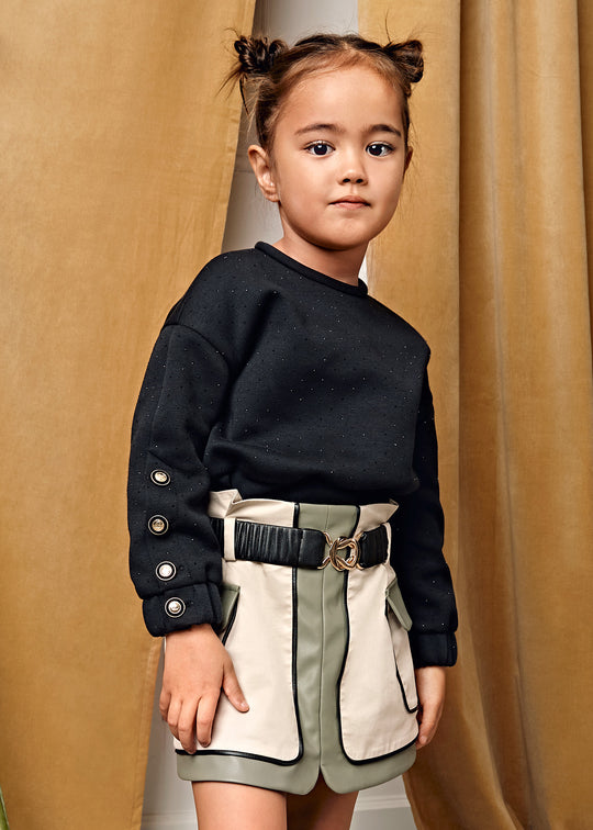 Fusta Fete Tercot Cu Piele Ecologica Bej Cu Verde 5523 Abel & Lula