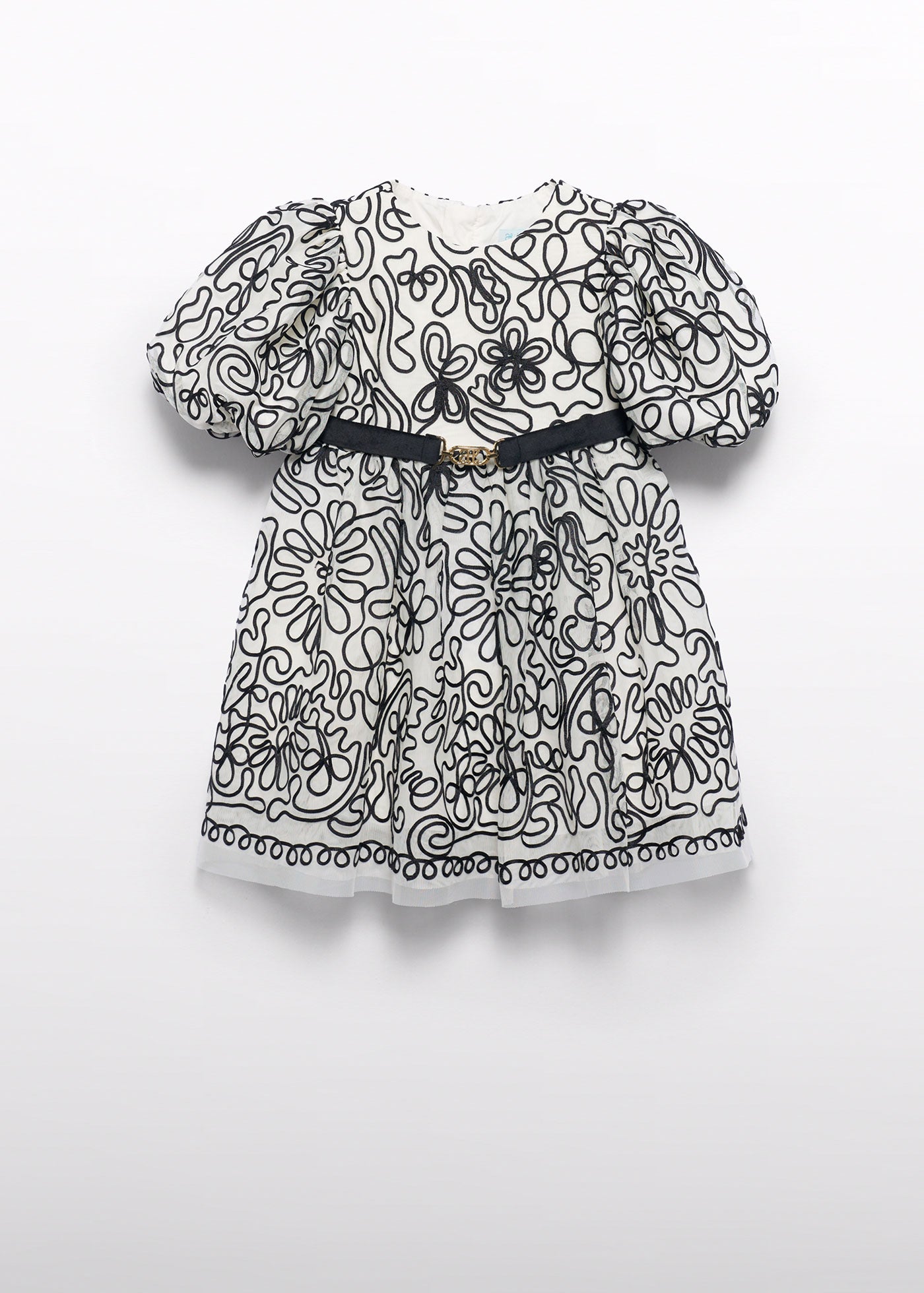 Rochita Maneca Scurta Fete Crem Cu Broderie Neagra Si Centura 5524 Abel & Lula