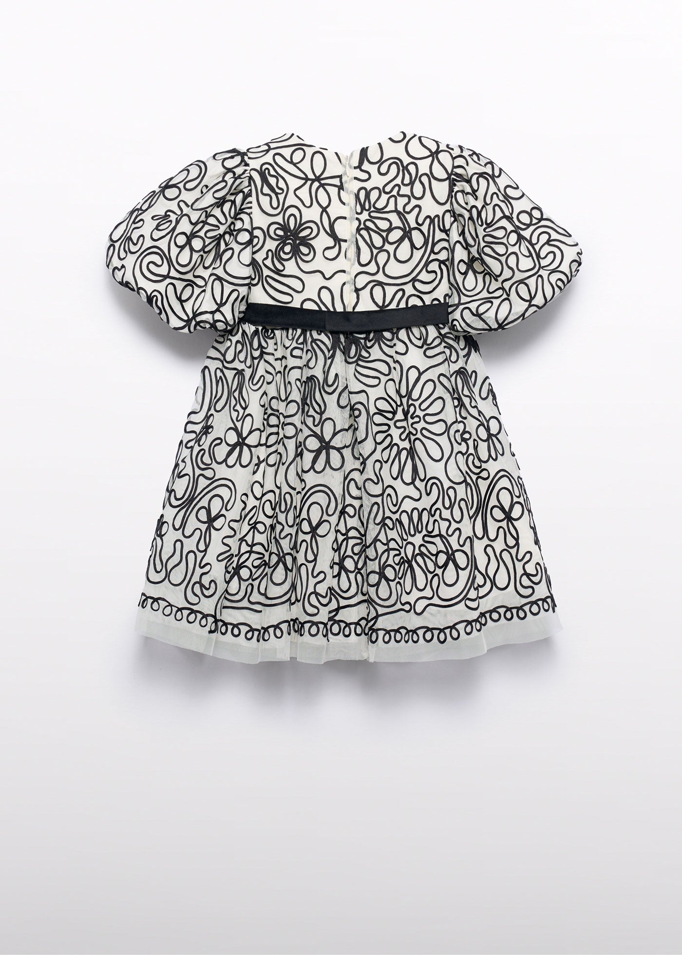 Rochita Maneca Scurta Fete Crem Cu Broderie Neagra Si Centura 5524 Abel & Lula