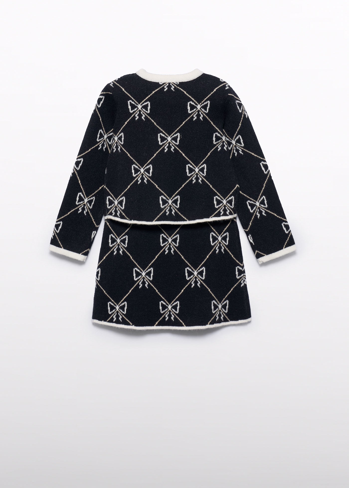 Set Fete Tricotat Negru Cu Fundițe Albe Bluza Si Fusta 5538 Abel & Lula