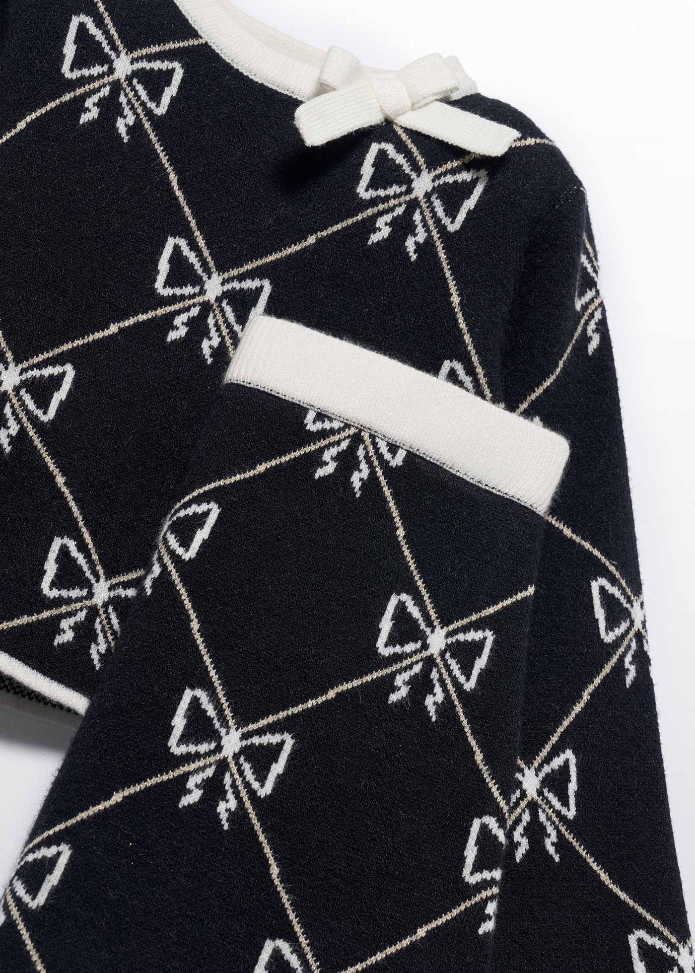 Set Fete Tricotat Negru Cu Fundițe Albe Bluza Si Fusta 5538 Abel & Lula