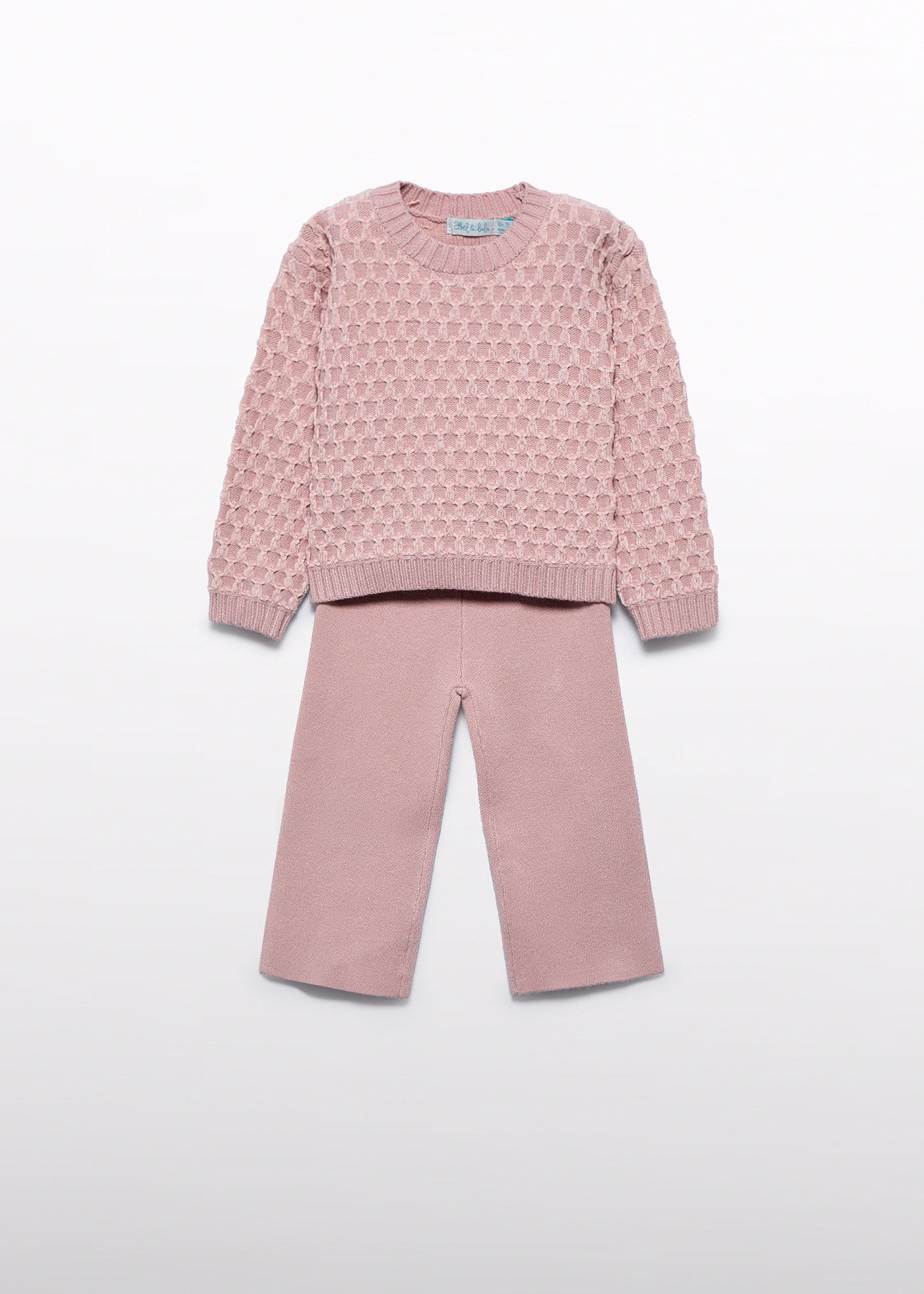 Set 2 Piese Fetite Tricotat Roz Pudra Bluza Si Pantaloni Lungi 5714 Abel & Lula