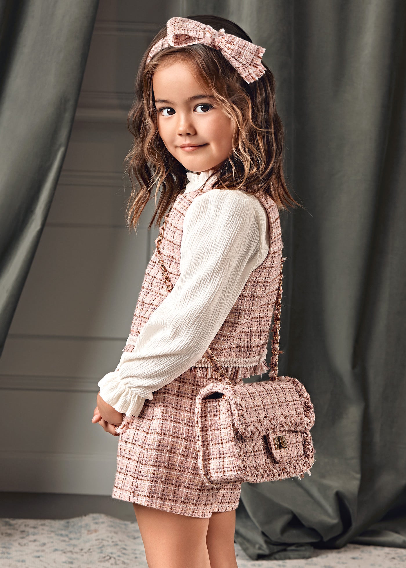 Set 2 Piese Fete Stofa Roz Bluza Si Pantaloni Scurti 5727 Abel & Lula