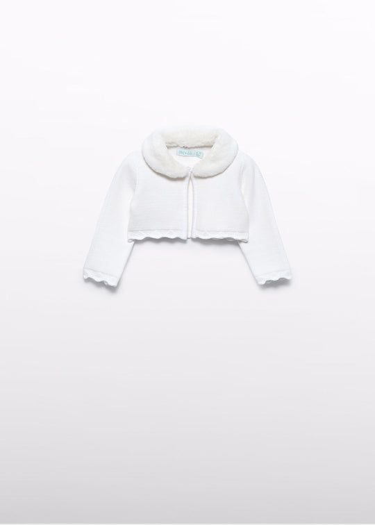 Bolero Fetite Ivory Tricotat Cu Guler Din Blanita 5817 Abel & Lula