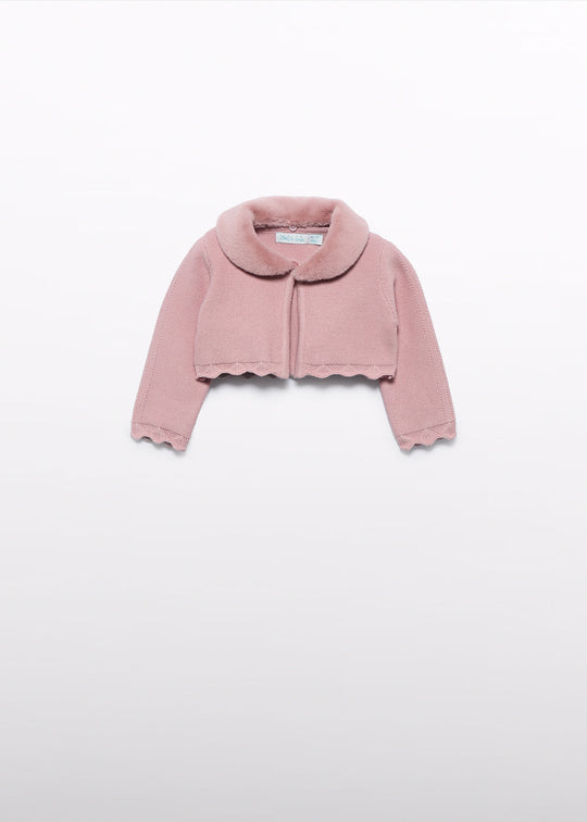 Bolero Fetite Roz Tricotat Cu Guler Din Blanita 5817 Abel & Lula