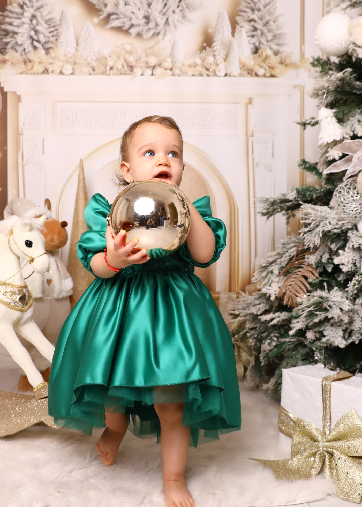Elegant Olivia Green Dress with Train and Bow AnneBebe