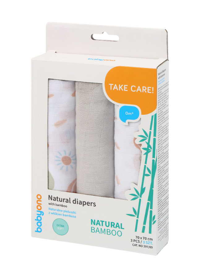 Scutece Muselina Natural, Set 3 Bucati, Bambus Bumbac, 70x70 cm, 397/09 Babyono,
