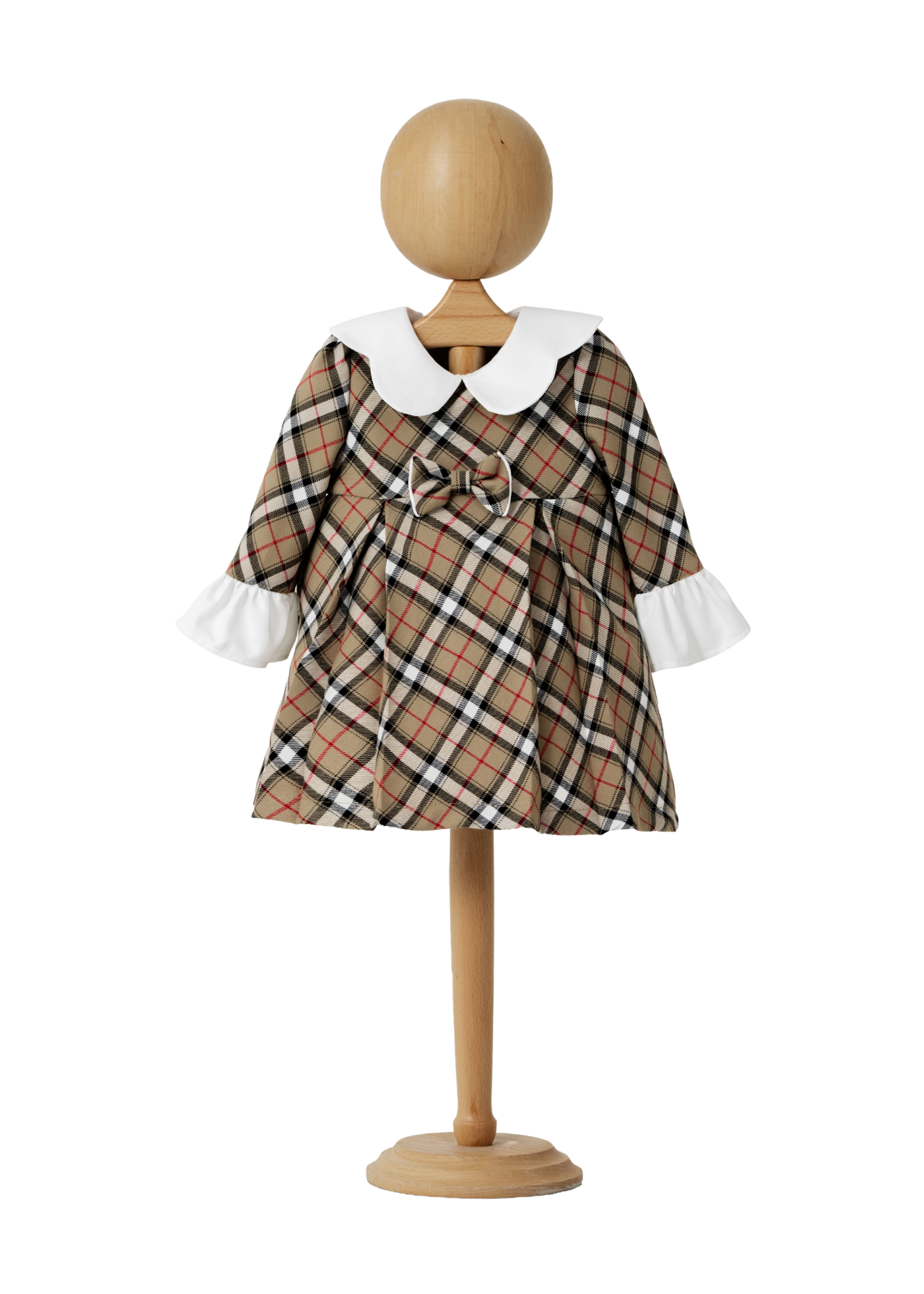 Rochie Carouri Bej cu Negru cu Maneca Lunga cu Guler si Mansete Albe 4409 MyMio