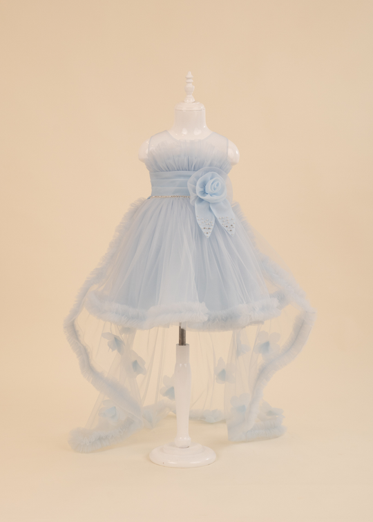 Rochie Ceremonie Tulle Bleu cu Cordon Saten in Talie 3190 Mon Princess
