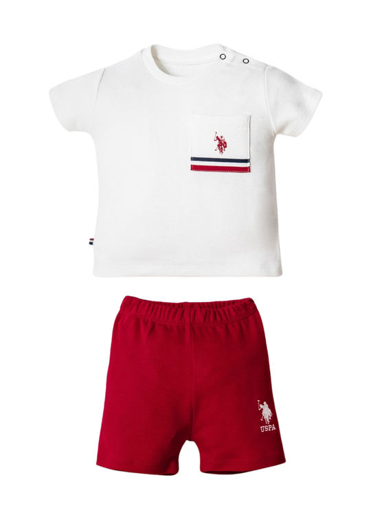 2-Piece White T-Shirt and Red Shorts Set USB2867 V1 Us Polo Assn