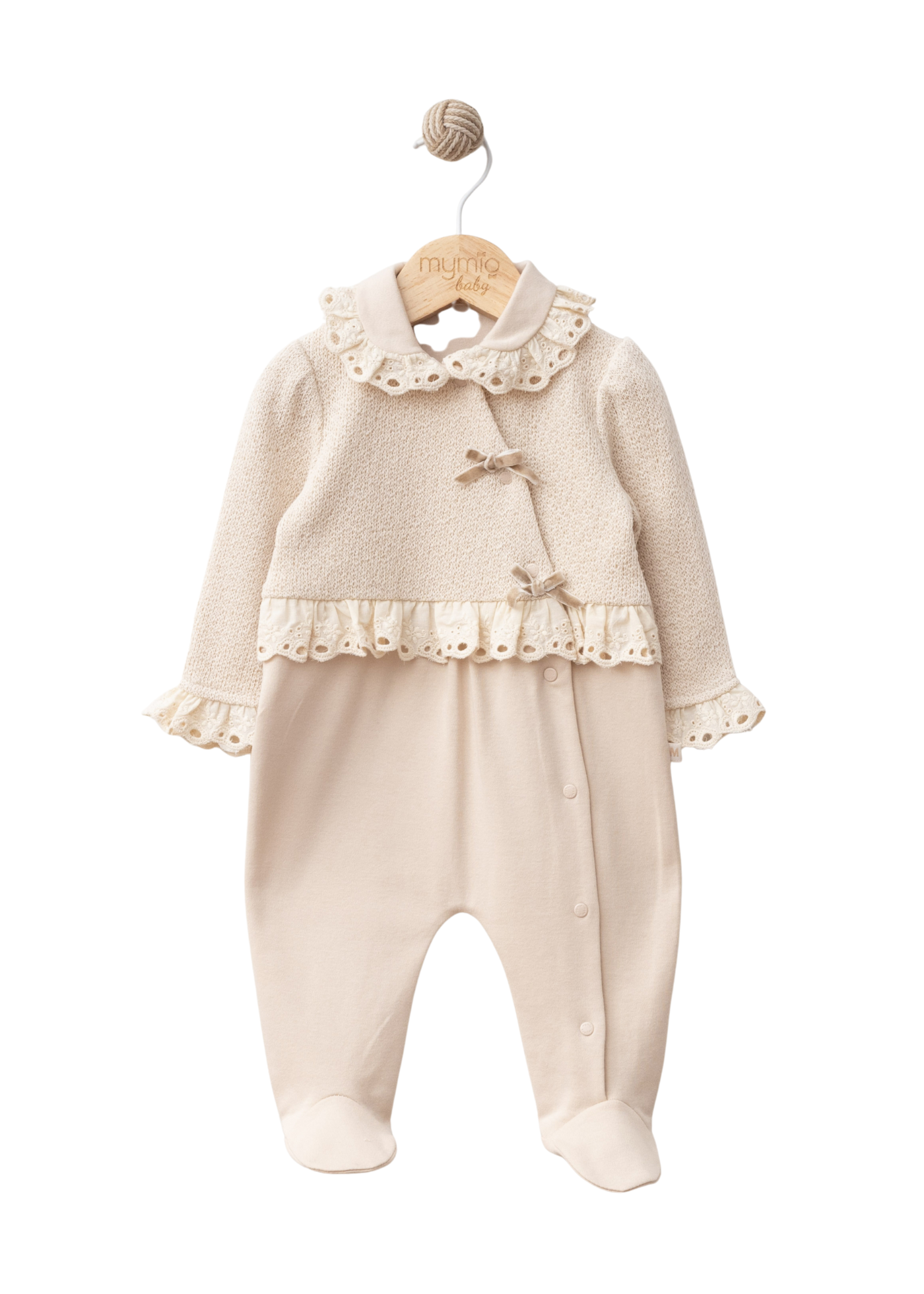 Salopeta Lunga Bej cu Tricot pe Bust si Dantela Bumbac 4361 MyMio