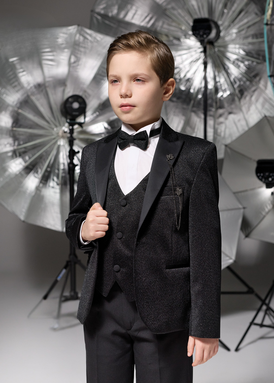 Costum Ceremonie Negru cu Glitter 20366 Little Gentleman