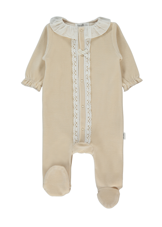 Salopeta Lunga Velur Bej cu Volan la Guler si Dantela K5089 Bebetto