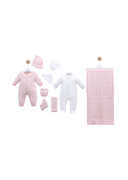 Set Maternitate Roz 9 Piese cu Lana Merinos 3448 Leo King