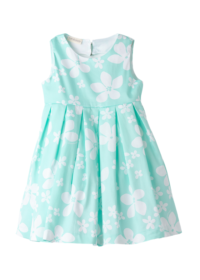 Rochie Fara Maneci Verde Menta cu Imprimeu Flori Albe 0.B336/00 col 6BLQ Sarabanda