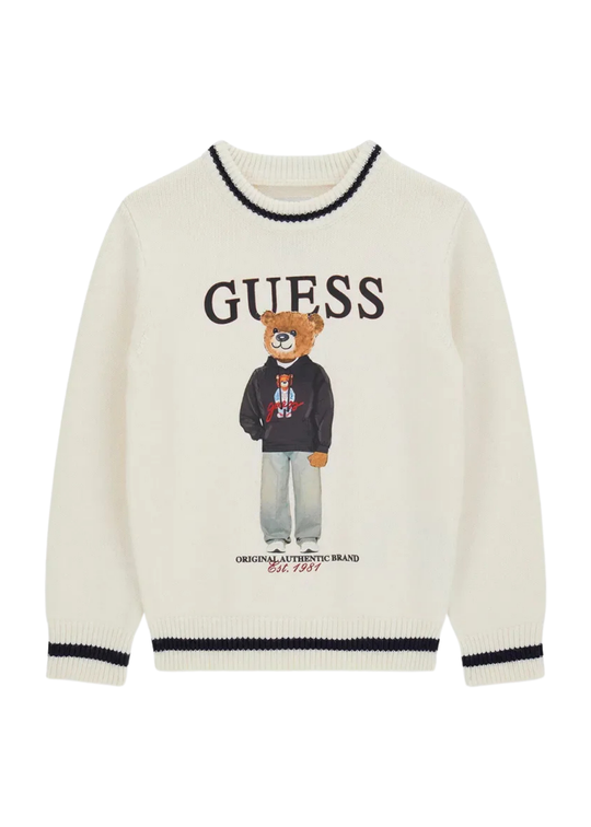 Pulover Tricotat Crem cu Maneca Lunga pentru Baieti N6YR06 – Guess