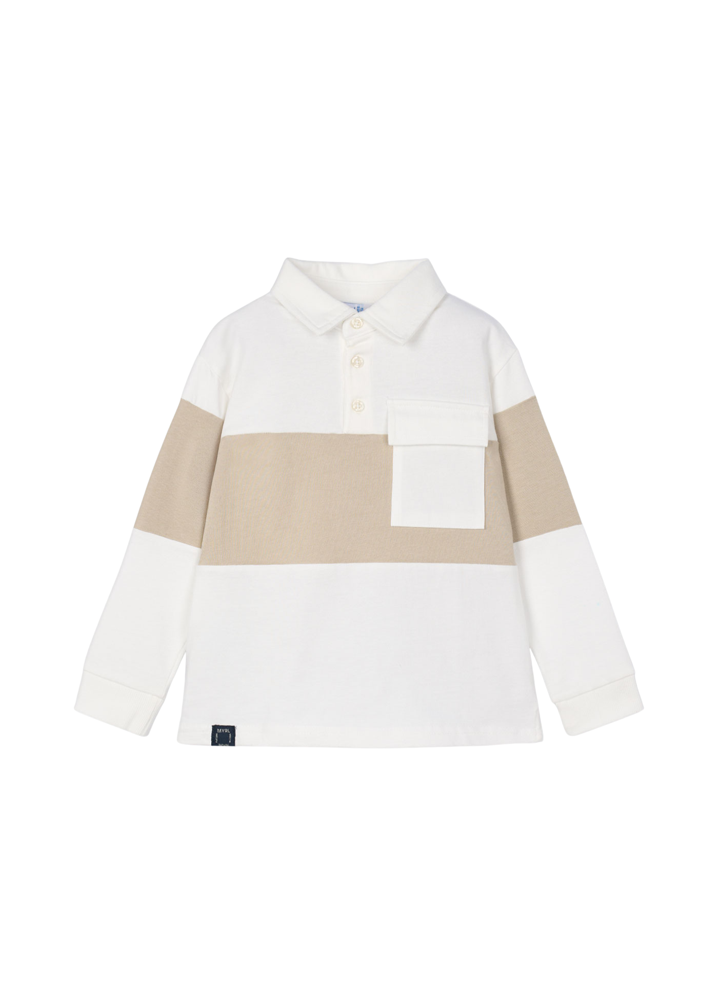 Bluza Polo cu Maneca Lunga Alb cu Bej 4121 Mayoral