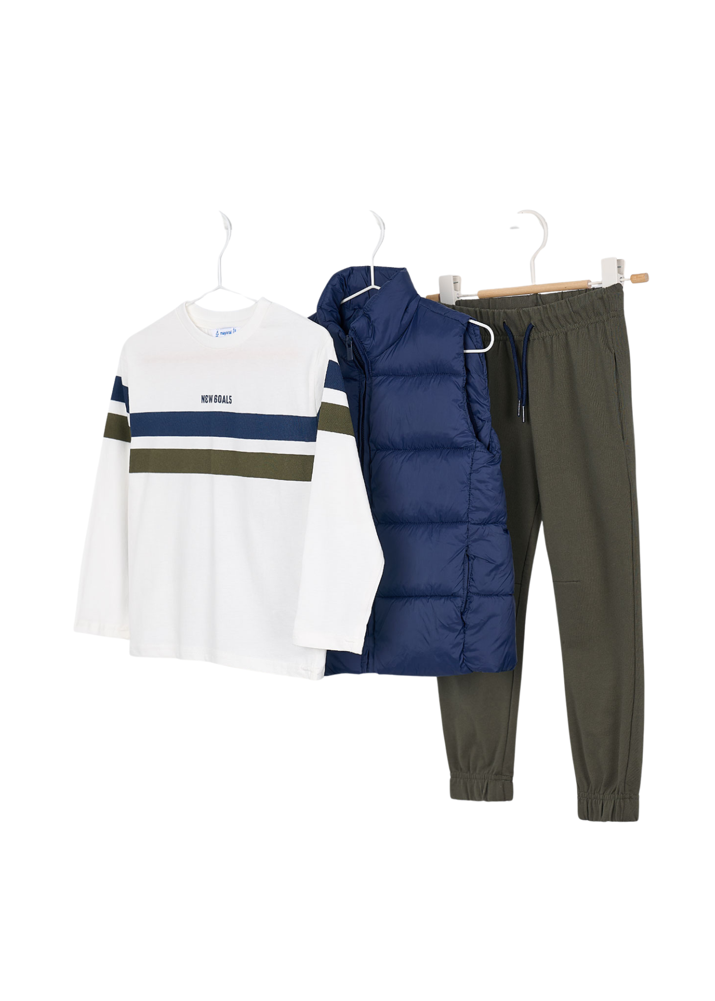 Set 3 Piese Pantaloni Sport Olive Bluza Crem si Vesta din Fas Bleumarin 4607 Mayoral