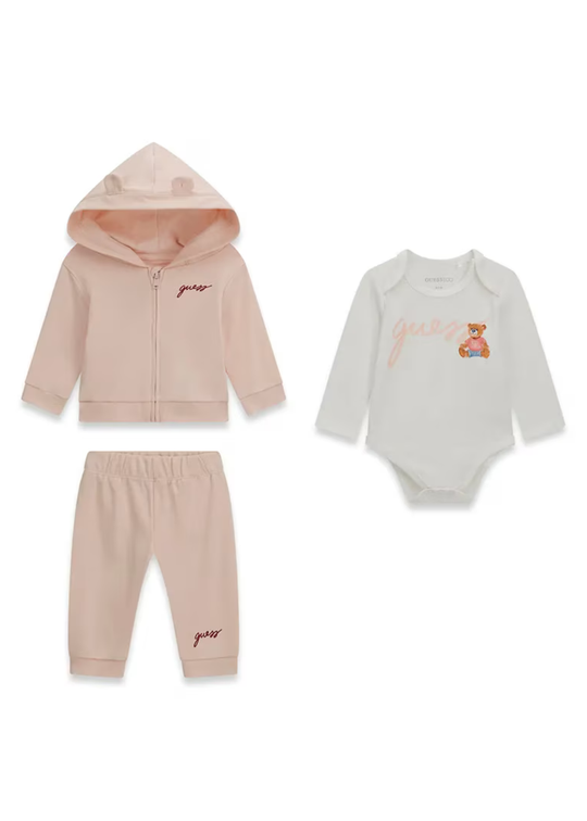 Set 3 Piese Hanorac cu Gluga, Body si Pantaloni Roz H6YG09 – Guess