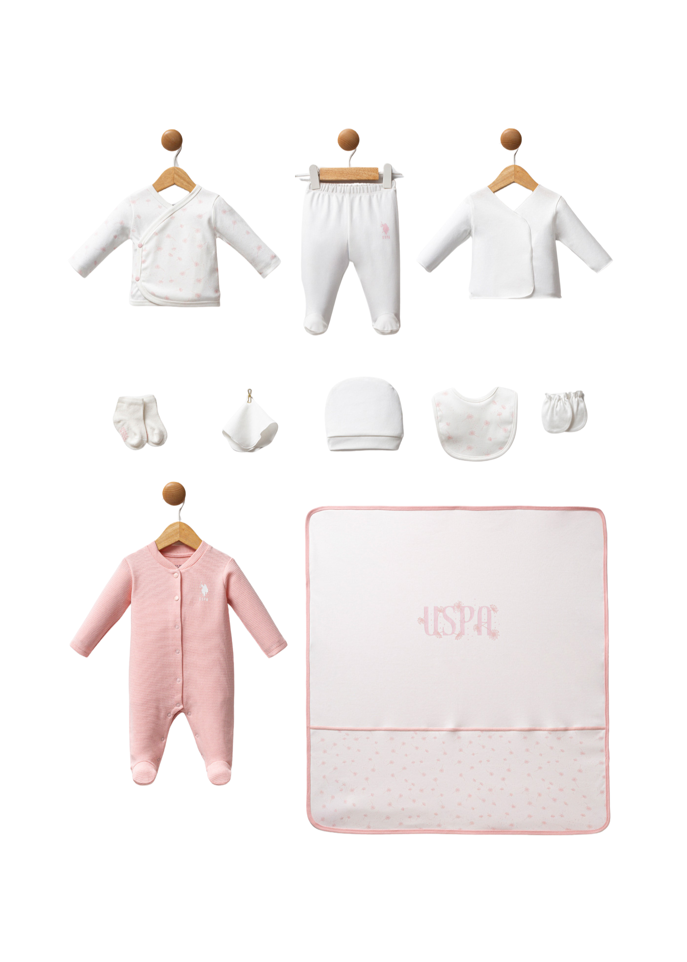Set 10 Piese Maternitate Ivory cu Imprimeu Roz Dandelion USB2700 Us Polo Assnv