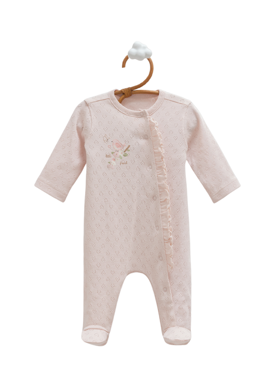 Salopeta Lunga Roz din Bumbac Perforat TK1525 Mell Sweet Baby