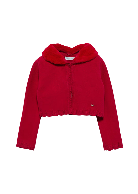 Bolero Tricotat Fete Rosu Cu Guler Din Blanita 5834 Abel & Lula