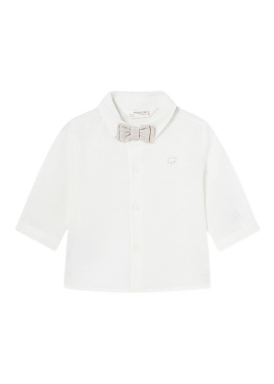 White Shirt with Long Sleeves and Beige Bow Tie for Boys 1196 Mayoral