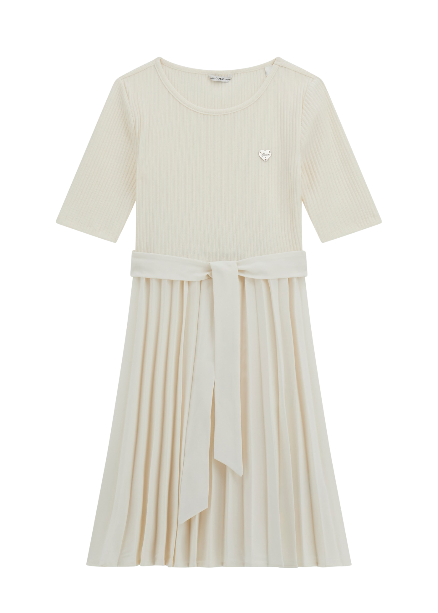 Rochie Crem cu Maneca Scurta si Pliseuri J5YK23  RC1S0 G012 Guess