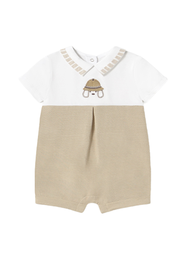 Set 2 Salopeta Scurte Crem cu Bej cu Guler Polo 1705 Mayoral